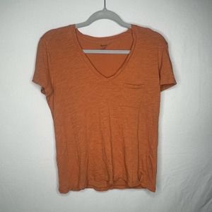 Madewell Orange Pocket V-Neck T Shirt Size S